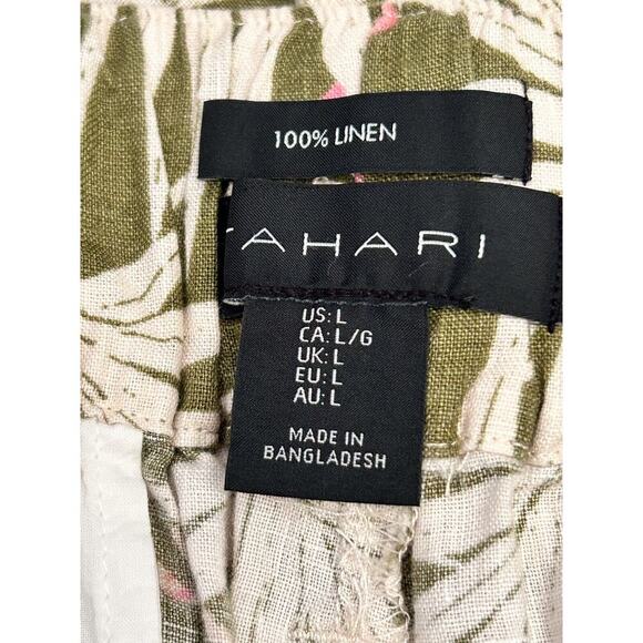 Tahari Shorts Womens Size L Tropical Palm Trees 100% Linen Belted Green Cream - Picture 5 of 10